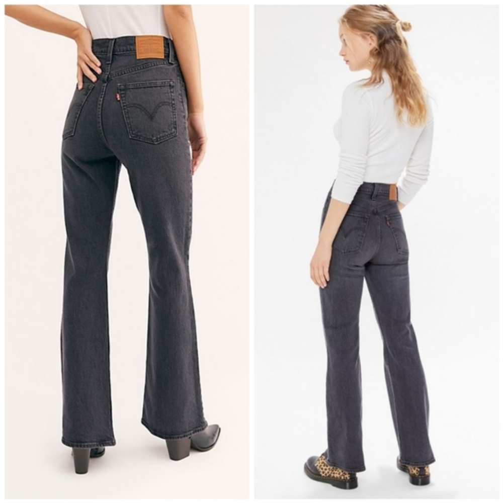 Levi's Ribcage High Rise Flare Jeans Black Grey - Picture 2 of 8